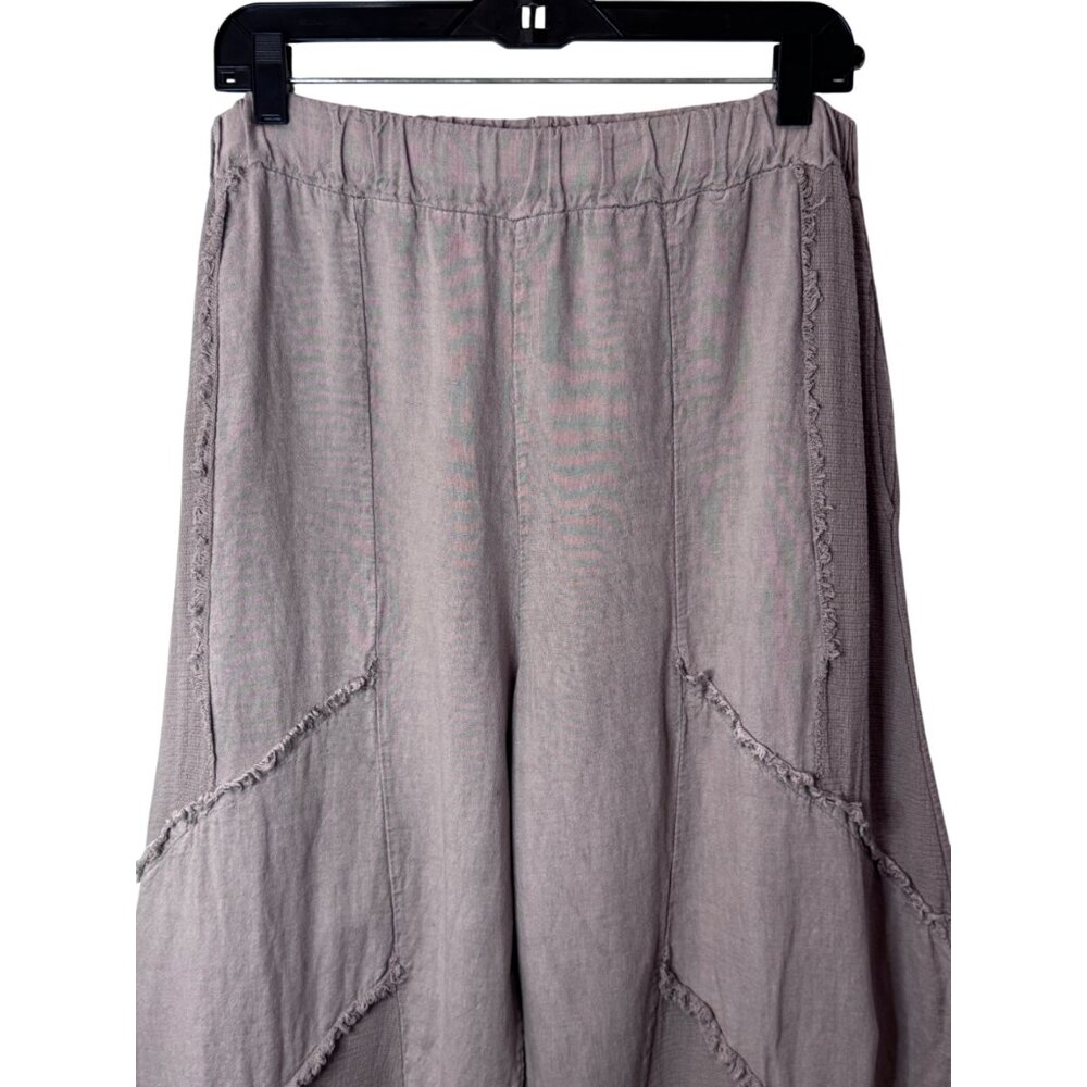 Fringed Wide-Leg Drawstring Pants - Gray - Picture 3 of 6